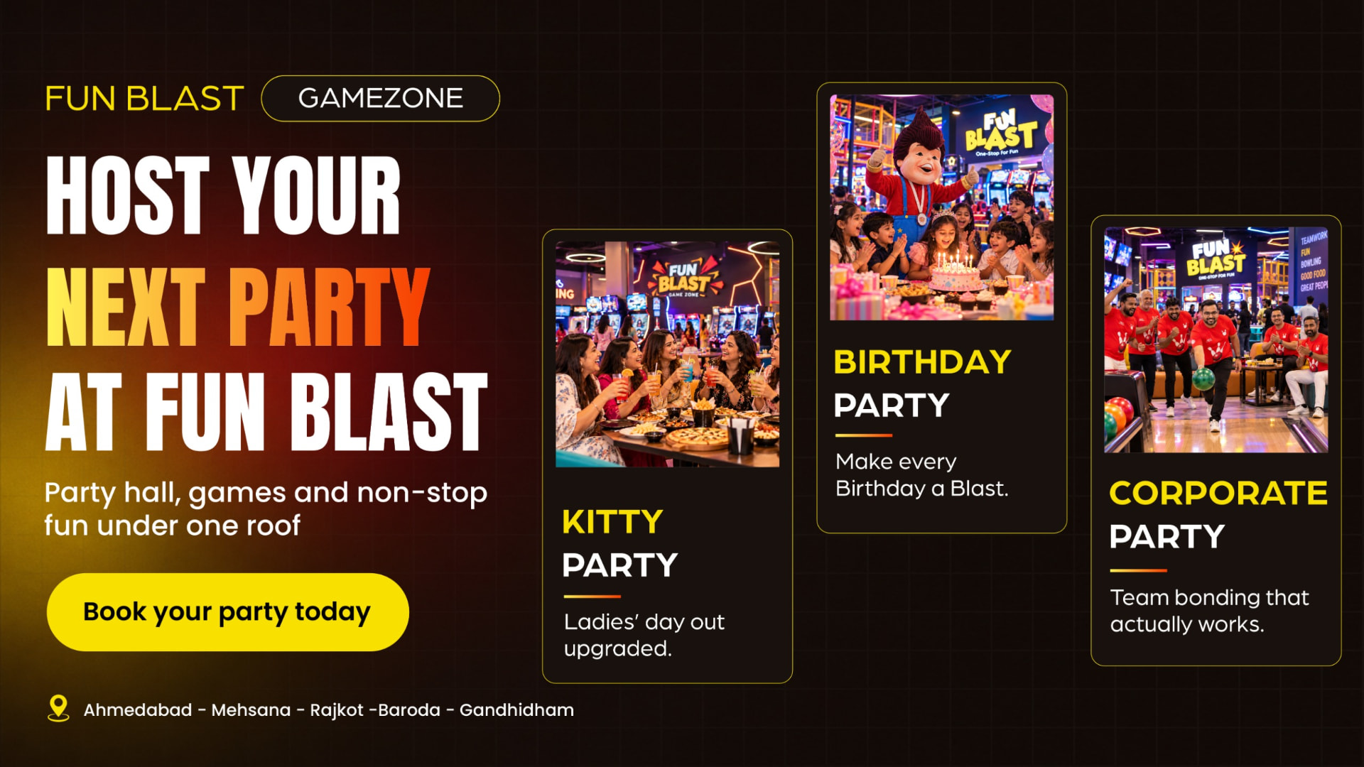 Host your next party at FunBlast — kitty, birthday and corporate parties